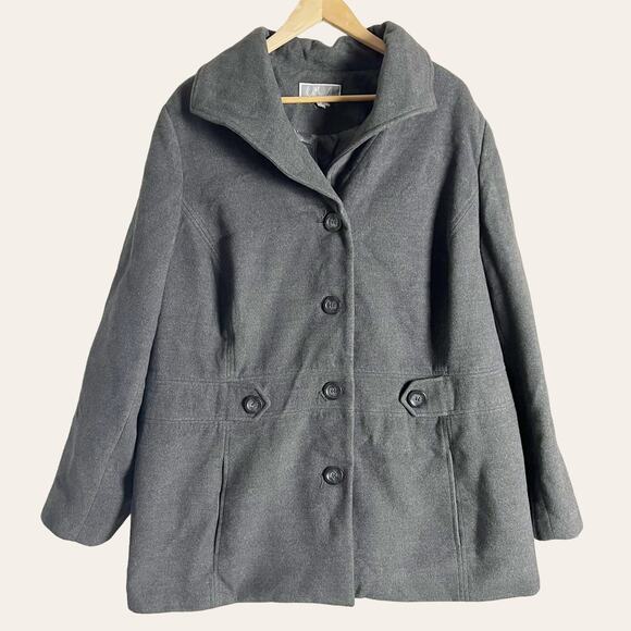 JM Collection Jackets & Blazers - JM Collection Vintage Charcoal Gray Single Breasted Pea Coat Plus Size 3X